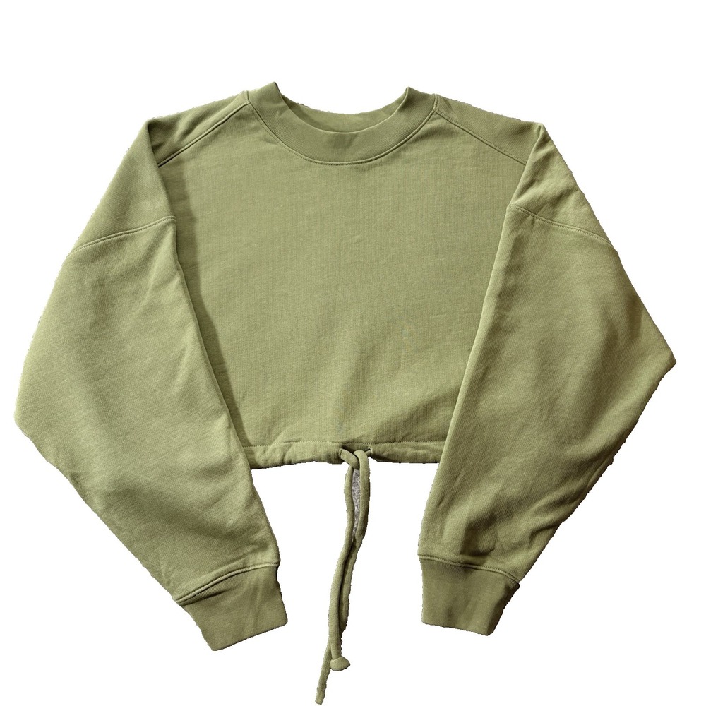 Rebecca Taylor Cropped Womens Olive Green Drawstring Pima Cotton Sweatshirt L